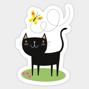 Black cat and butterfly Sticker